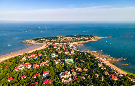 Aerial photography of Qingdao city coastline scenery