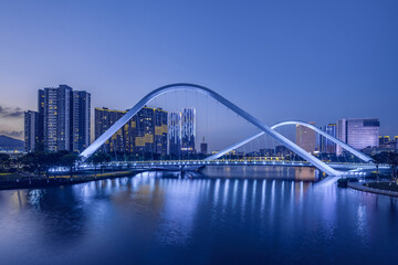 Night view of Jiaomen Bridge in Nansha, Guangzhou, China