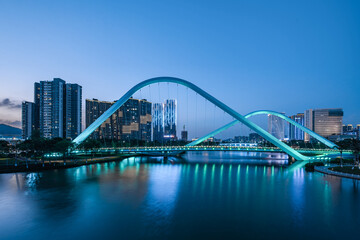 Fototapeta na wymiar Night view of Jiaomen Bridge in Nansha, Guangzhou, China