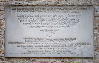 BIELEFELD, GERMANY. JUNE 12, 2021. Suster church signboard.