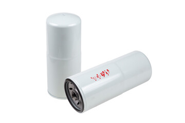 Fuel filter of a truck, white, auto parts, car part, auto fuel system part, car accessories, car parts close-up on a white background
