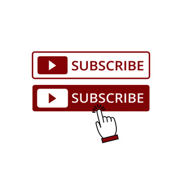 Youtube channel Red Subscribe buttons with hand, transparent background, vector illustration.