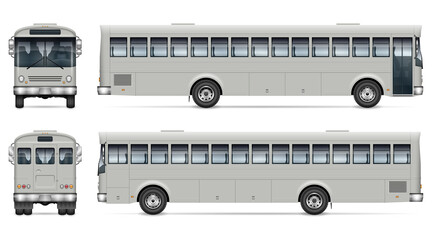 Bus vector mockup on white background for vehicle branding, corporate identity. View from side, front and back. All elements in the groups on separate layers for easy editing and recolor © Yuri Schmidt