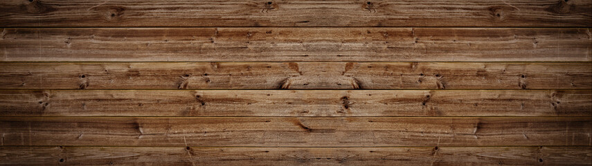 Fototapeta na wymiar Old brown rustic weathred dark grunge wooden timber table wall floor board texture - wood background banner panorama top view