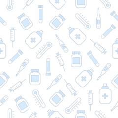 Medicine seamless pattern white background. Set of medical elements. Healthcare and medical concept in flat style.