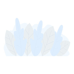 Leaves blue background. Modern trendy light plants backdrop. Vector flat illustration