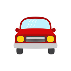 Red color vector illustration car, car isolated on white background, flat style red car front view, simple design vehicle symbol
