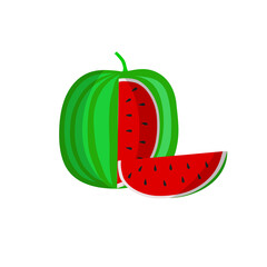 watermelon flat design illustration. . Watermelon with red flesh is halved isolate on a white background