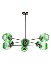 Chandelier with green lampshades in the form of a dragonfly