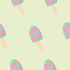 Ice cream set. The pattern is the image of the same objects on a green background. 