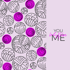 Vector Seamless background with Stylized circles, abstract shapes. Hand drawn on a white background.