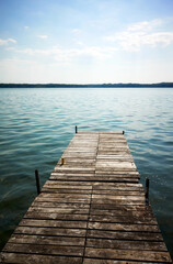 Wooden pier at Drawsko lake, maximum depth of 80 m makes it the second deepest lake in Poland.