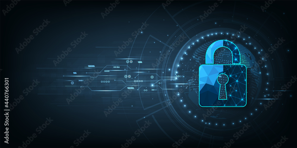 Aufkleber cyber security design.visualization of cyber security with padlock lock on dark blue background.cybe