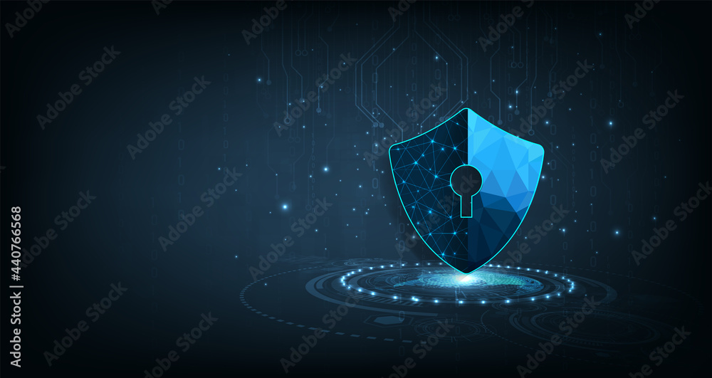 Fototapete cyber security.shield symbol on dark blue background.illustrates cyber data security.vector illustra