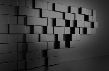 Geometry squares wall 3d black. 3D render. - 440767776