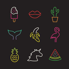 Neon like objects vector illustration icon set