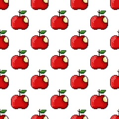 Apples pixel art pattern. Pattern pixel art. Pattern fruit. Pixel apple Seamless Pattern, background.