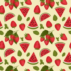 seamless pattern with strawberries and watermelon