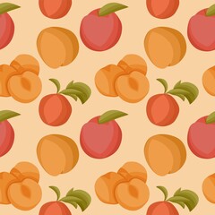 Seamless pattern of peach on light pink background