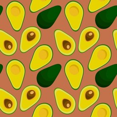 Seamless pattern of avocado on light brown background