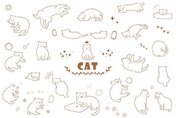 シンプルな猫の線画イラストセット