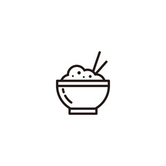 Bowl of Rice Icon Illustration with Outlined Style Isolated on White Background