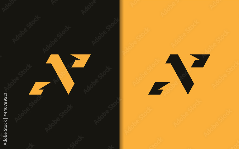 Poster Abstract Initial Letter N with Yellow Minimalist Sharp Shape Logo Design, Isolated on Black background.