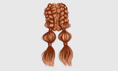 fashionable woman long hair braid hairstyle red copper colors. beauty fashion. realistic 3d