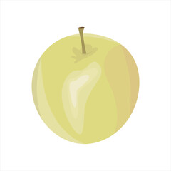 Apple close-up. Round shape 
yellow autumn fruit isolated on white background. A fresh, healthy variety of ripe apple with vitamins. Proper nutrition symbol. Kind of dietary delicious food. Vector 