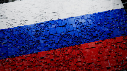 Flag of Russia rendered in a Futuristic 3D style. Russian Innovation Concept. Tech Background.