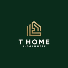 Set of modern home architecture industrial building logo design templates with initial letter T , house logo letter T