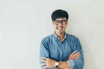 adult asian man.young male person wear eye glasses.posing smiling laughing look excited surprised...