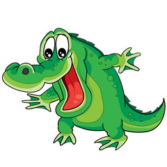 cute green crocodile character, cartoon illustration, isolated object on white background, vector,