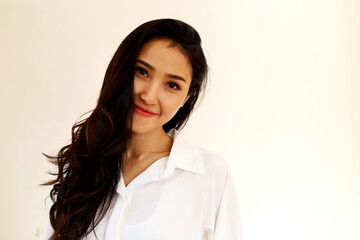 Fototapeta premium Beautiful Asia woman long hair smile portrait.