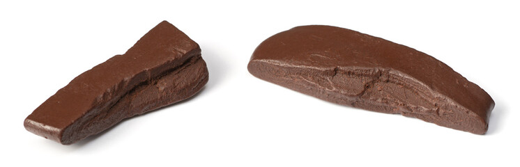 pure cocoa liquor (cocoa paste) isolated on white background