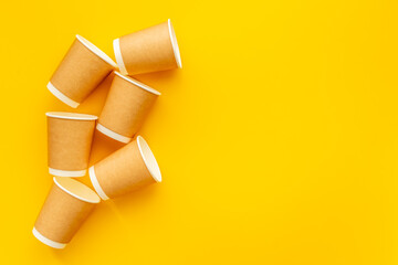 Layout of coffee paper cups. Overhead view