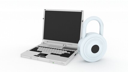 3d illustration Safety concept: Closed Padlock with laptop on digital background