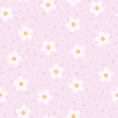 White chamomile pattern. Floral seamless pattern from daisies, chamomile, on a pink background. Textiles and fabrics for baby, child, kid. Spring, summer field meadow for desing . Vector illustration