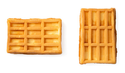 single waffle isolated on white background, top view