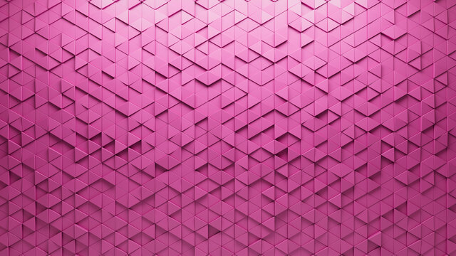 Pink Tiles arranged to create a Triangular wall. Semigloss, Futuristic Background formed from 3D blocks. 3D Render