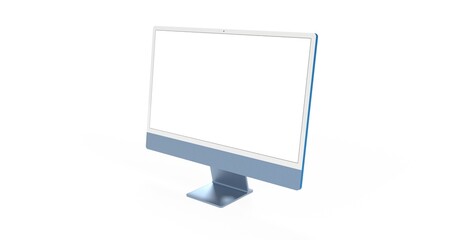 Workspace blank screen desktop computer, Mockup computer blue