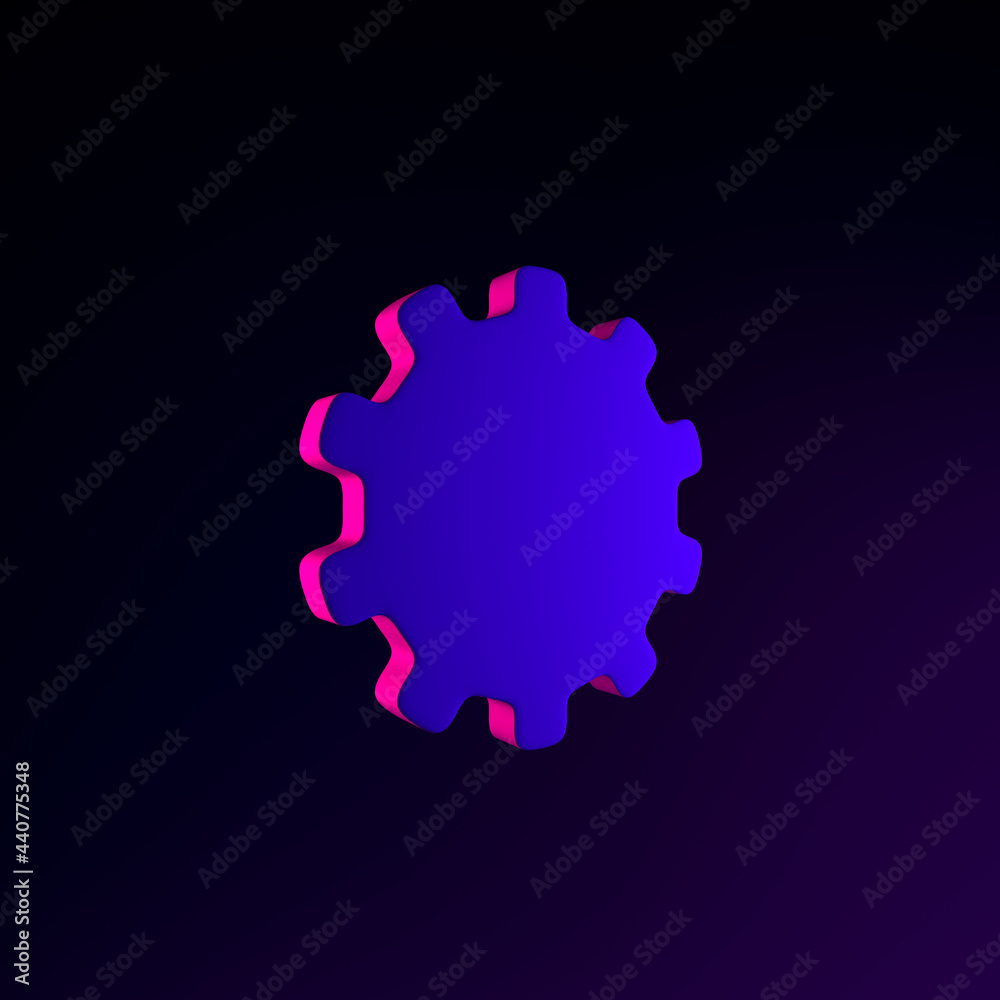 Poster gear neon icon in flat style. 3d rendering interface ui ux element. dark glowing symbol.