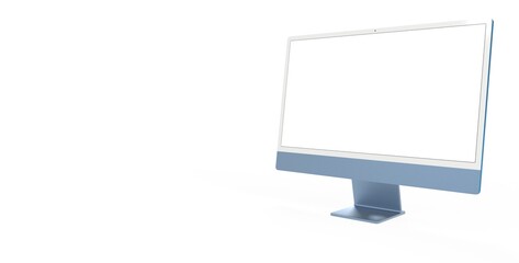 Workspace blank screen desktop computer, Mockup computer blue - obrazy, fototapety, plakaty