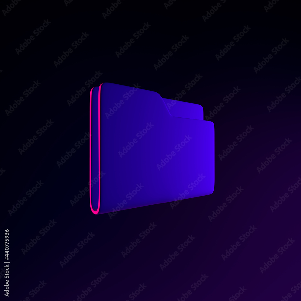 Poster neon folder icon. 3d rendering interface ui ux element. dark glowing symbol.
