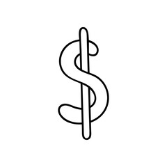 Cute hand drawn sign of dollar. Vector illustration in clipart style isolated on background. Object with hand drawn doodle outline.