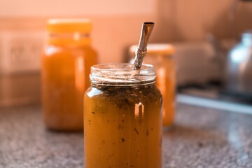 Close-up of homemade herbal tea for pain reduction