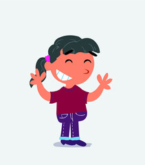 Very pleased cartoon character of little girl on jeans