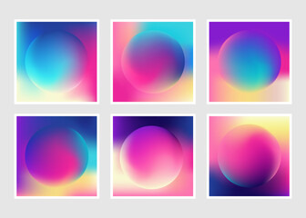 Holographic abstract backgrounds set. Gradient Fluid Backgrounds Collection. Minimal Backdrop for Placard, Card, Banner, Cover