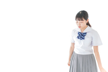 笑顔の制服を着た女子学生