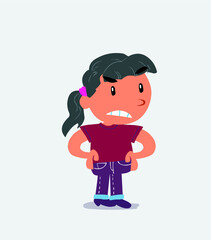 Angry cartoon character of little girl on jeans